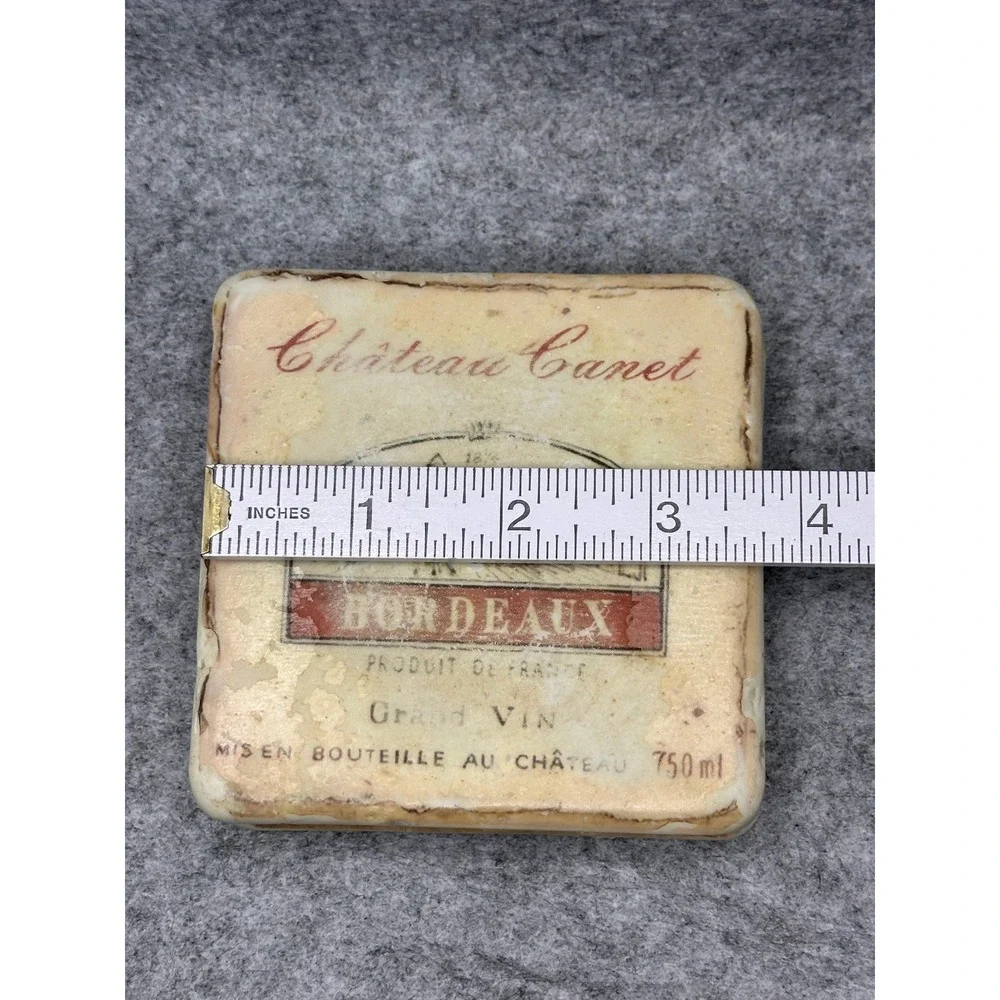 Chateau Canet Bordeaux Wine Coasters Set of 2 Stone Cork Back French Country 4in